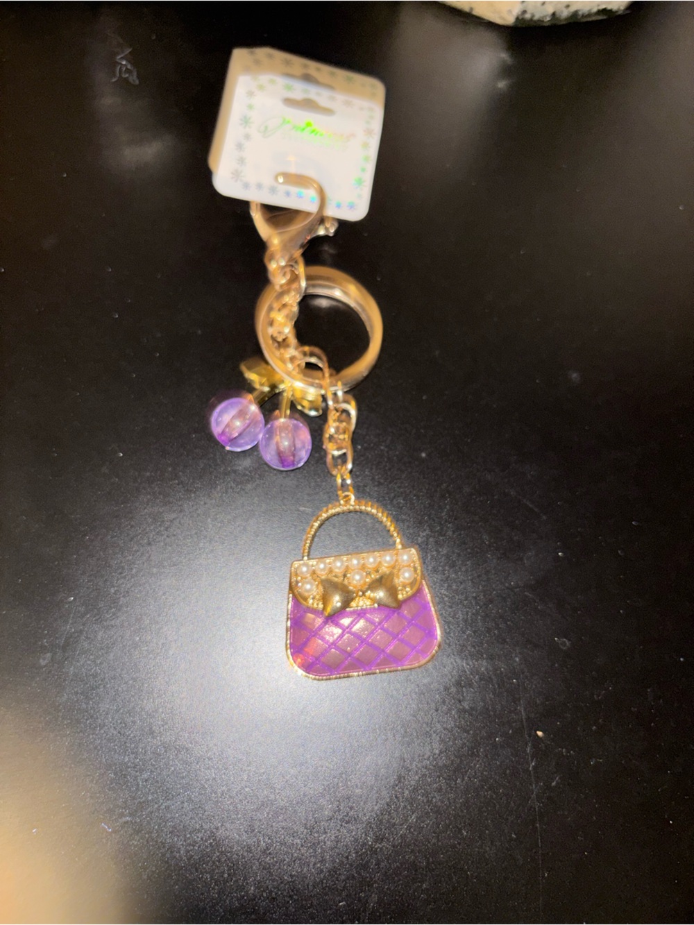 Purple Quilted Purse Keychain with Gold Accents